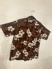Vintage 1960   s Liberty House Brown Hibiscus Print Men   s Hawaiian Aloha Shirt L