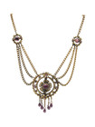 Czechoslovakia Art Nouveau Purple Glass Festoon Necklace Bracelet Brass Set