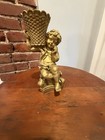 Vtg Gold Cherub Candle Holder Basket Figurine Angel Statue Y2k Whimsigoth Statue