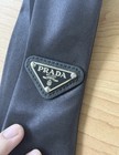 Prada Milano Men s Black Solid Woven Silk Pointed Tie W  Logo Plaque