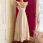 Vintage 1970s Young Edwardian Arpeja Strawberry Crochet Lace Ric Rac Dress Xxs
