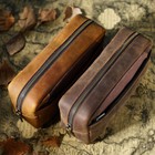 Large Capacity Retro Genuine Leather Pencil Case Zipper Pen Stationery Pouch Bag