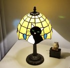 Black Cat Tiffany Style Lamp Stained Glass Vintage Bedside Night Light Decor