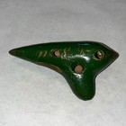 H  Fiehn Ocarina B2 Germany Green Antique Gold Hand Painted Clay Flute 4 5   