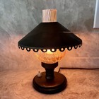 Vintage Art Deco Style Table Lamp Amber Ribbed Glass Metal Shade European Design