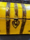 Vintage Style Yellow Wooden Treasure Chest Box   Rustic Storage Trunk Home Decor