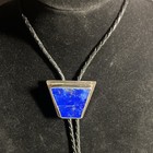 Signed Vintage Sterling 925 Lapis Lazuli Bolo Tie Black Braided W Ss Tips 50 Gra