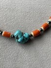 Turquoise Howlite Orange Ceramic Tubular Cylinder Beads Unisex Necklace 17   