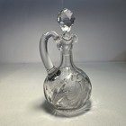 Vintage Clear Glass Cruet With Stopper Flower Design 7 5   