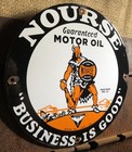 Vintage 1922 Dated Nourse Heavy Duty Motor Oil Can Porcelain Gas Station Sign
