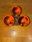Vintage Mid Century Modern Space Amber Lucite Balls   Wood Candle Holder Mcm