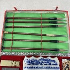 Chinese Calligraphy Set Zhengda Brush Pens Ink Porcelain Qingtian Chops Inkstone