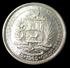 Venezuela  1965 2 Bolivars Silver Coin High Grade 