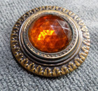 Large Vintage Antique Metal   Faceted Glass Button Fire Orange Gay Nineties