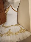 Ballet Dress Tutu Costume sz Child s Lg  White W gold Applicaes   Jeweled   Guc 
