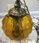 Vtg Mcm Hollywood Regency Amber Globe Hanging Swag Lamp With Long Chain Works
