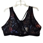 Rainbeau Curves  Women s Size  26-28 Racerback Sports Bra Zip-front Black Floral