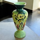 Antique Bristol Glass Vase 12 5  Hand Painted Green Floral England 