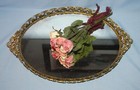 Vintage Gold Filigree  Rhinestone Mirror Vanity Dresser Perfume Display Tray