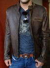 Men   s Motorcycle Biker Vintage Cafe Racer Distressed Brown Real Leather Jacket