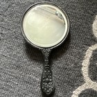 Antique Art Nouveau Floral Embossed Ornate Metal Hand Mirror 