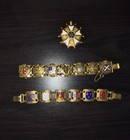 Vintage French Heraldic Enamel Bracelet Lot  2    Cross Pendant Estate Jewelry