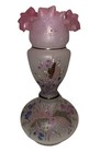 Victorian Antique Bristol Glass Vase Hand Blown Hp Floral Ruffled Pink 10 Glows