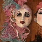  Vintage Lot 5  Mardi Gras Porcelain ceramic Wall Mask  Clay Art Sf Usa Signed  