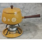 Vintage Nevco Harvest Gold Floral 2 Quart Fondue Set 70s Mcm W  Forks Box Yellow