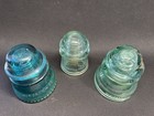 Lot Of 3  Vintage Antique Blue aqua Glass Insulators - 2 Large   1 Small