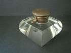 Antique Cut Glass Square Inkwell With Brass Cover