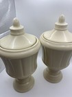 Vintage Ceramic Glazed Lidded Urn Or Jar Shiny Finish 8 Inches Tall Set Of 2
