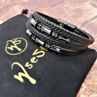 Wsesto Black Leather Bracelet  6 Variations  Stainless Steel Magnetic Men s   