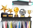 Trophy medal Display Shelf -  Black Metal With 20 Hooks  Wall Mount