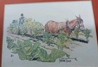 Vtg Farmhouse Print Folk Art Style Horse Kenny Glenn Matted Garden 