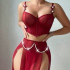 Red Women s Belly Dancing Two-piece Outfit With Sheer Skirt And Bra Top Size S