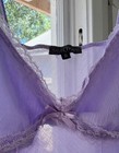 Vintage 70s Women Purple Excellent Lace Trim Sheer Mesh Chemise Lingerie