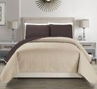 Embossed Coffee Reversible Bedspread Quilt Set Queen Size Bedding