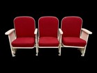 3 Theater Seats  Vintage Red Upholstered Tip-up Cinema Auditorium Seating  A36