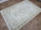 6x9 Large Vintage Oushak Turkish Area Rug Cream Beige Distressed Floral