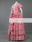 Victorian Gilded Era 1880s Striped Bustle Dress Garden Stroll Gown Theater 711