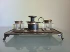 Antique Silver Plated And Crystal Double Inkwell Made In England