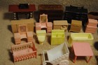Big Lot Vintage Dollhouse Furniture 46pcs Plastic Wood Bedroom Kitchen Bathroom