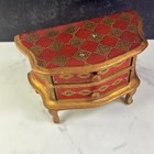 Vintage Italian Florentine Miniature Chest Of Drawers Jewelry Box Gold Gilt Red
