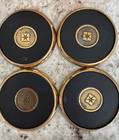 Vtg Executive Drink Coasters Black   Gold Set Of 4 Rare Mcm Wooden Storage Box