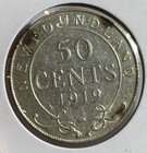1919 Newfoundland Fifty 50 Cents George V Sterling Silver Coin  Cleaned Au