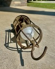 Vintage Antique Caged Drop Light Industrial Wood Handle Trouble Lamp Steampunk
