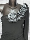 Deb Vintage Y2k Asymmetric 3d Floral Bubble Hem Sheath Mini Dress Xl Black Nwt
