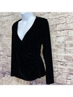 Soft Surroundings Top Womens Medium Petite Black Velour Faux Wrap Long Sleeve