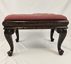 Antique Needlepoint Footstool Ottoman Carved Mahogany Louis Xv French Victorian